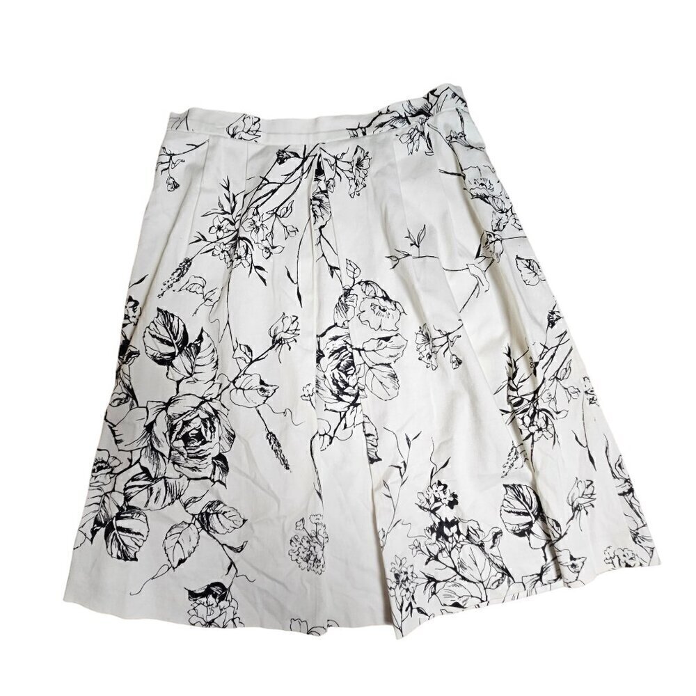 MaxMara Black and White Floral A-Line Skirt Size 6 - Picture 5 of 11